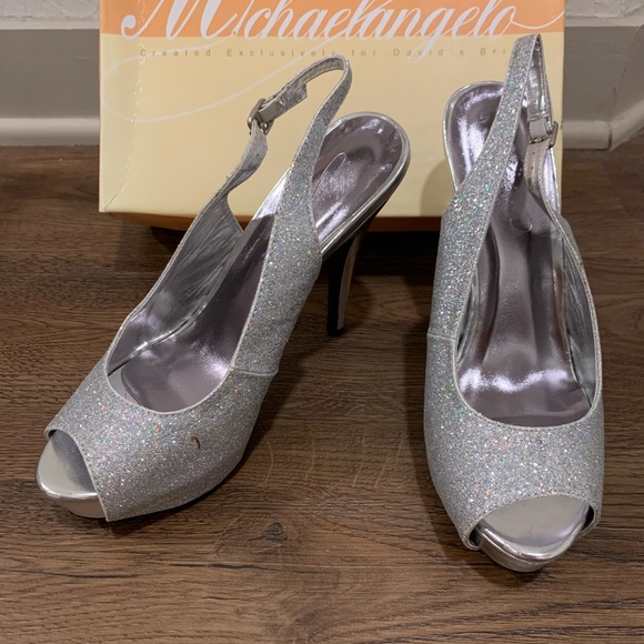 Silver Glitter Peep Toe Platform Heel - Picture 2 of 4